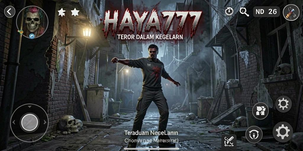 Screenshot gameplay HAYA777 menunjukkan suasana Horror yang mencekam.