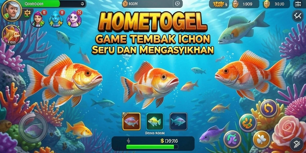Screenshot gameplay HOMETOGEL menampilkan momen menembak ikan yang seru.