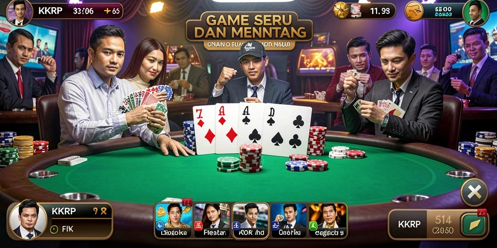 Tampilan gameplay Poker dengan kartu dan chip yang menarik.