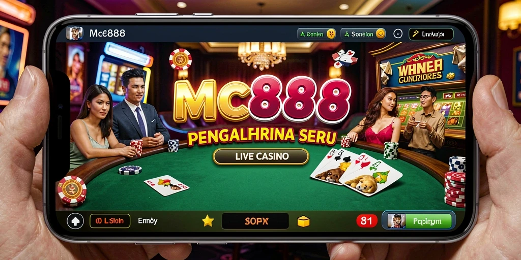 Tampilan utama screenshot MC888 yang menunjukkan dealer dan meja permainan Live Casino.