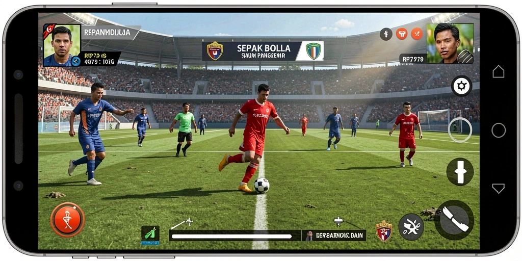 Gambaran gameplay sepak bola yang menegangkan dan realistis.