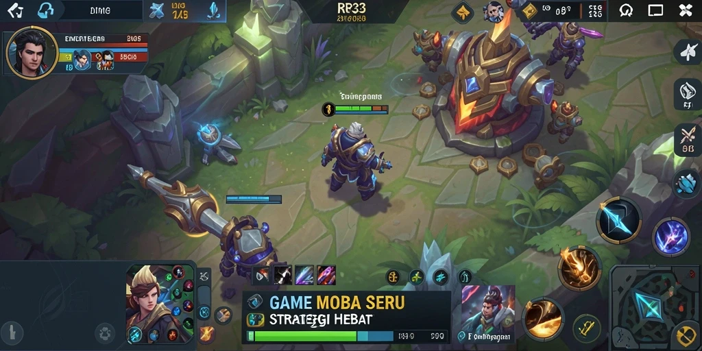 Screenshot gameplay RR33 menampilkan pertarungan dinamis dalam arena MOBA.