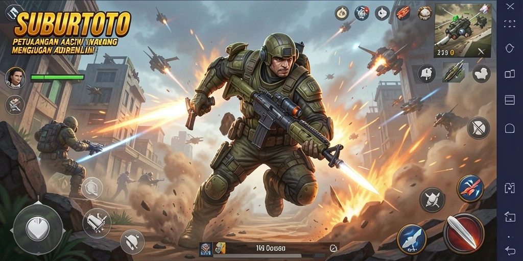 Tampilan gameplay mendebarkan SUBURTOTO di tengah pertempuran aksi.