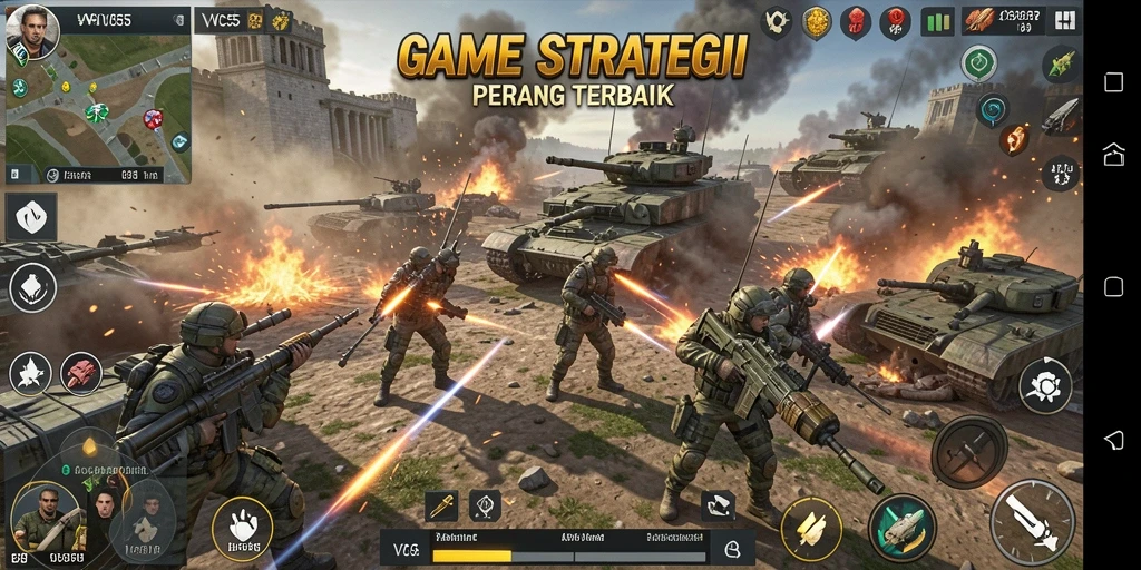 Screenshot gameplay VC55 yang menampilkan pertempuran strategis yang mendebarkan.