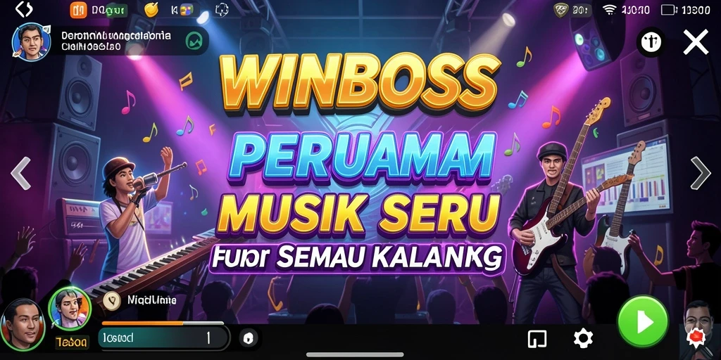 Tampilan gameplay WINBOSS dengan berbagai pilihan lagu musik.